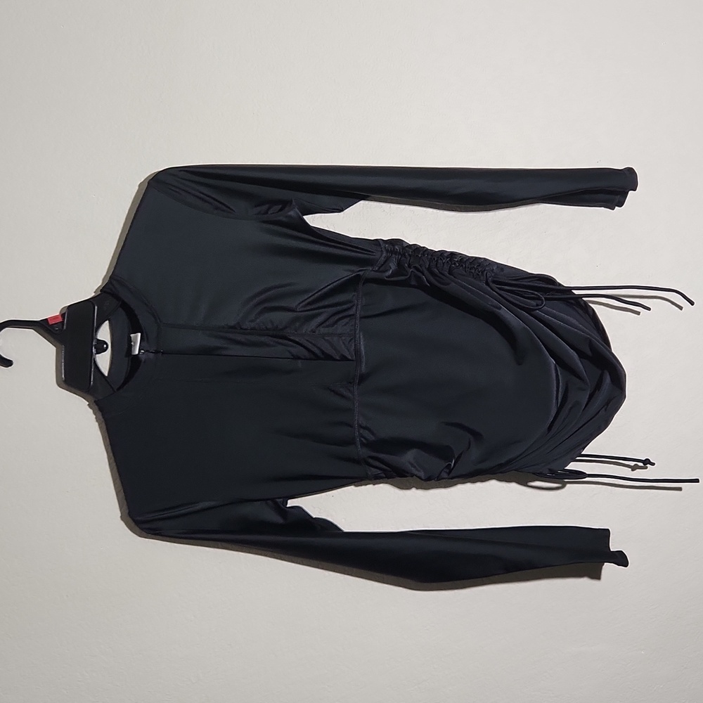 ILi shop rashguard uv top dress 3/4 zip athletic swim runched  longsleeve black